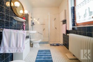 Das Badezimmer mit großer Walk In Dusche und Tageslicht
